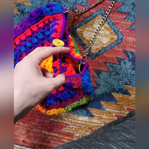 Rainbow Crochet Crossbody Bag Handmade - Picture 3 of 3